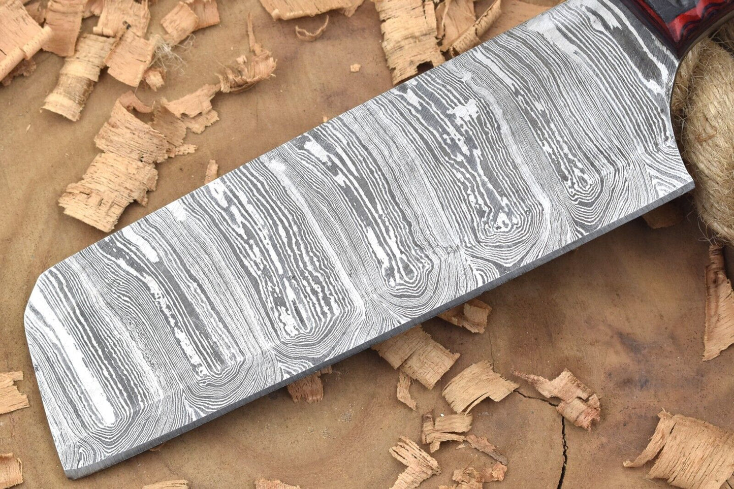Custom Handmade Damascus Steel Kitchen Chef Knife | 11" Forged Blade with Red & Black Dollar Cleaver Handle