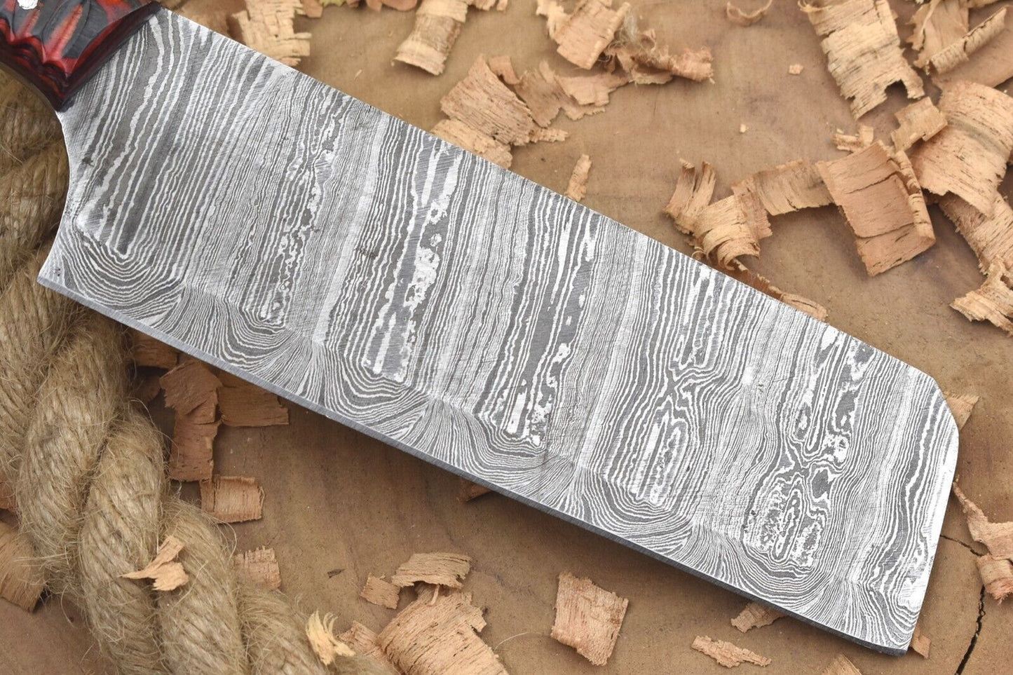 Custom Handmade Damascus Steel Kitchen Chef Knife | 11" Forged Blade with Red & Black Dollar Cleaver Handle