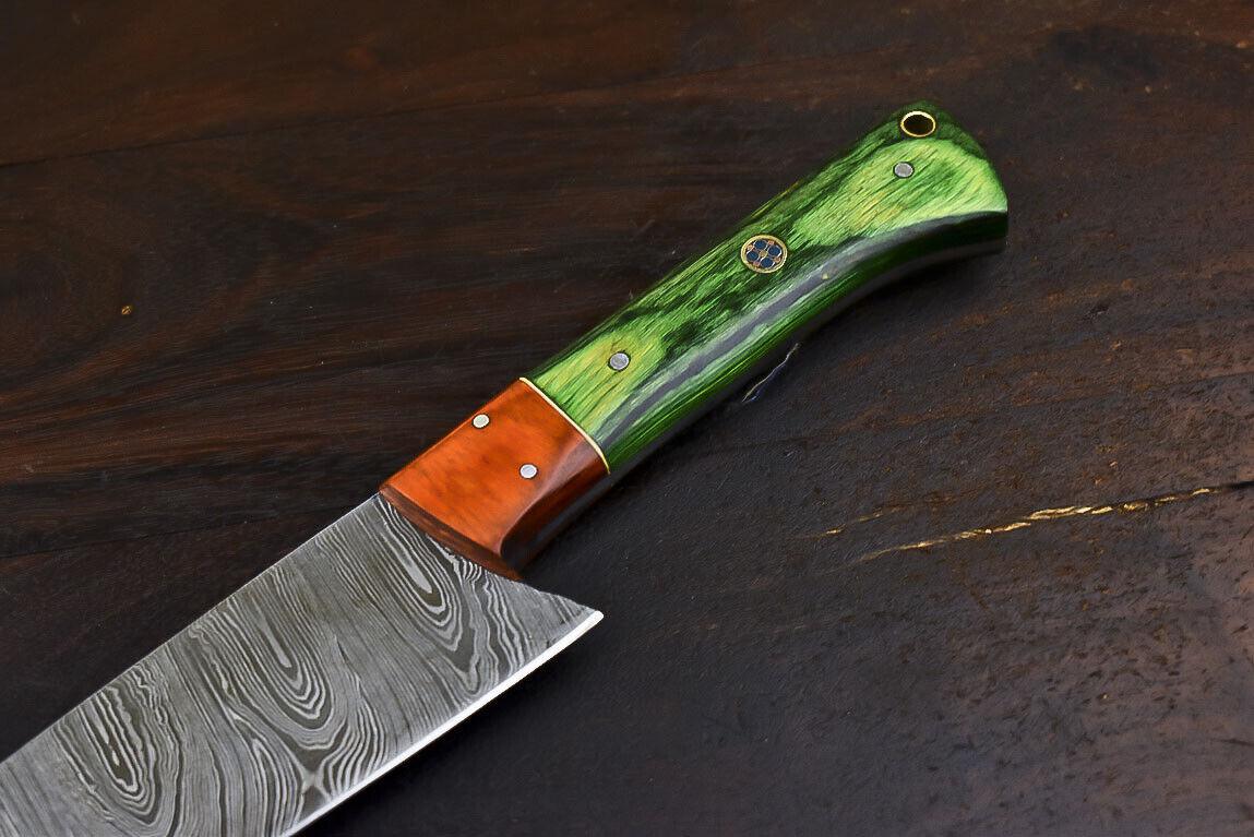 Hand Forged Damascus Steel Chef Knife | Hard Wood Handle & Wooden Bolster | 12.5" Full Tang Hunting & Camping Knife