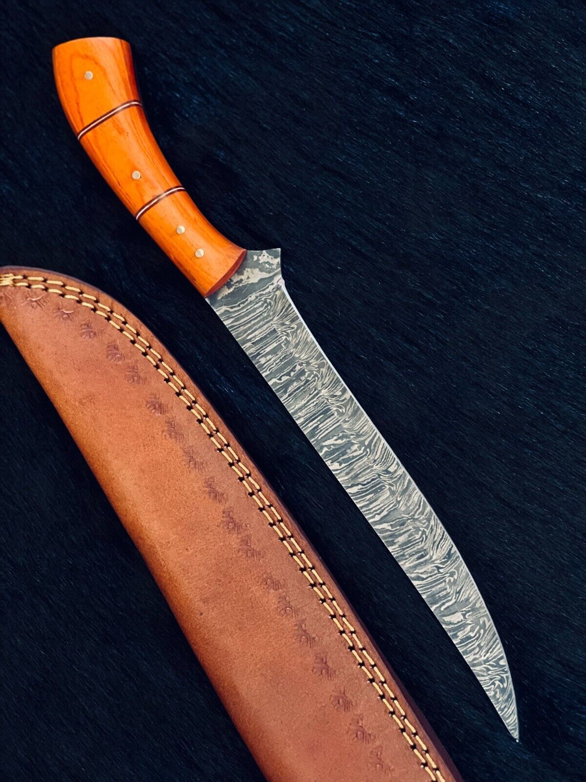 12.5" Custom Handmade Fire Damascus Steel Fillet Knife Damascus Steel Fillet Knife