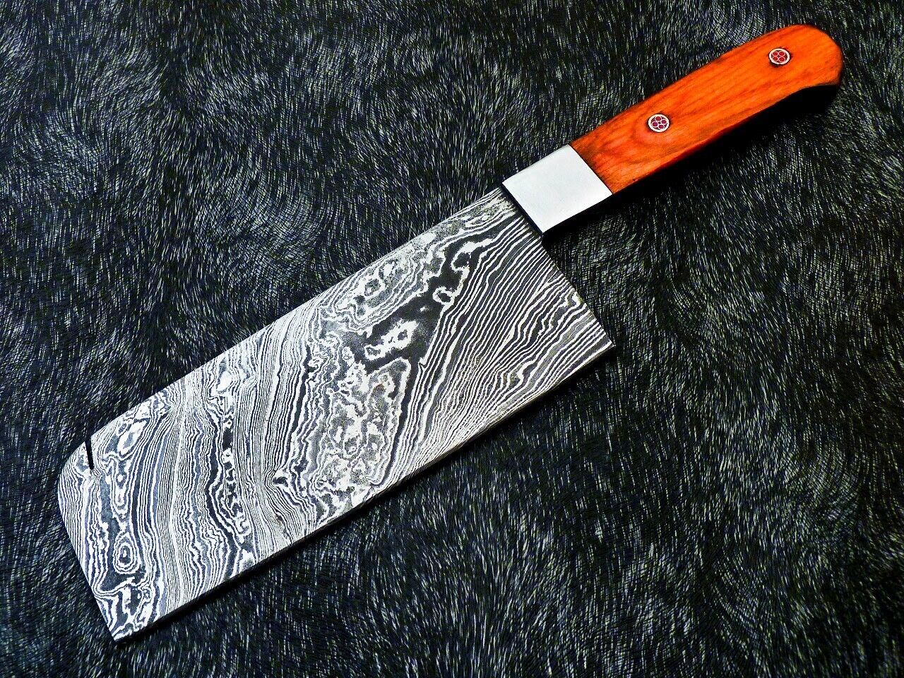 Handmade Damascus Steel Cleaver Chopper Chef Knife Hard Wood EDC W/ Sheath