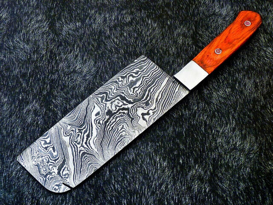 Handmade Damascus Steel Cleaver Chopper Chef Knife Hard Wood EDC W/ Sheath