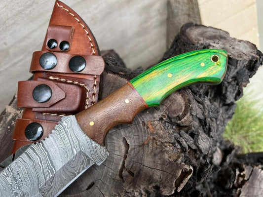 10.0" Custom Handmade Damascus Blade Tracker Knife | Full Tang Hard Wood Handle