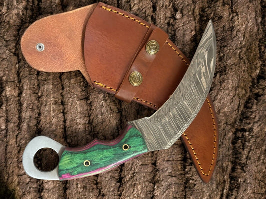 9.5” Handmade Karambit Damascus Steel Knife with Pakka Wood Handle Best Hunting Knife