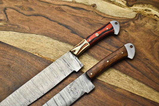 Lot of 2 Handmade Damascus Steel Full Tang Chef Knives – Cutlery Set