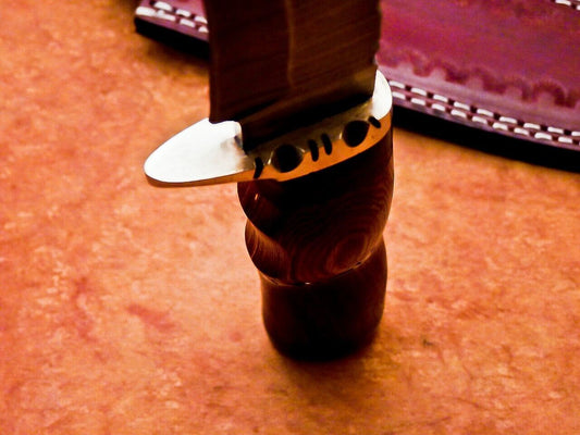 13.5" Damascus Steel Bowie Knife with Natural Wood Handle – Hunting & Camping Knife