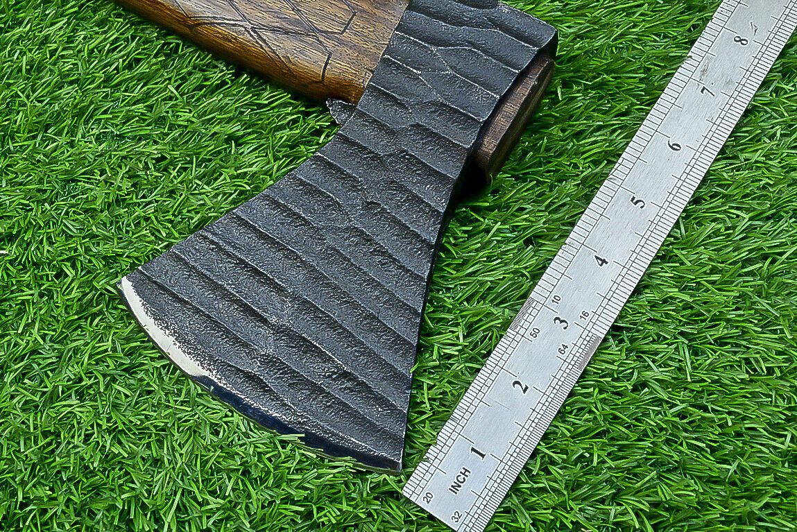 Viking Battle Tomahawk Axe – Handcrafted Carbon Steel Blade with Rose Wood Handle and Leather Sheath, 17 Inch