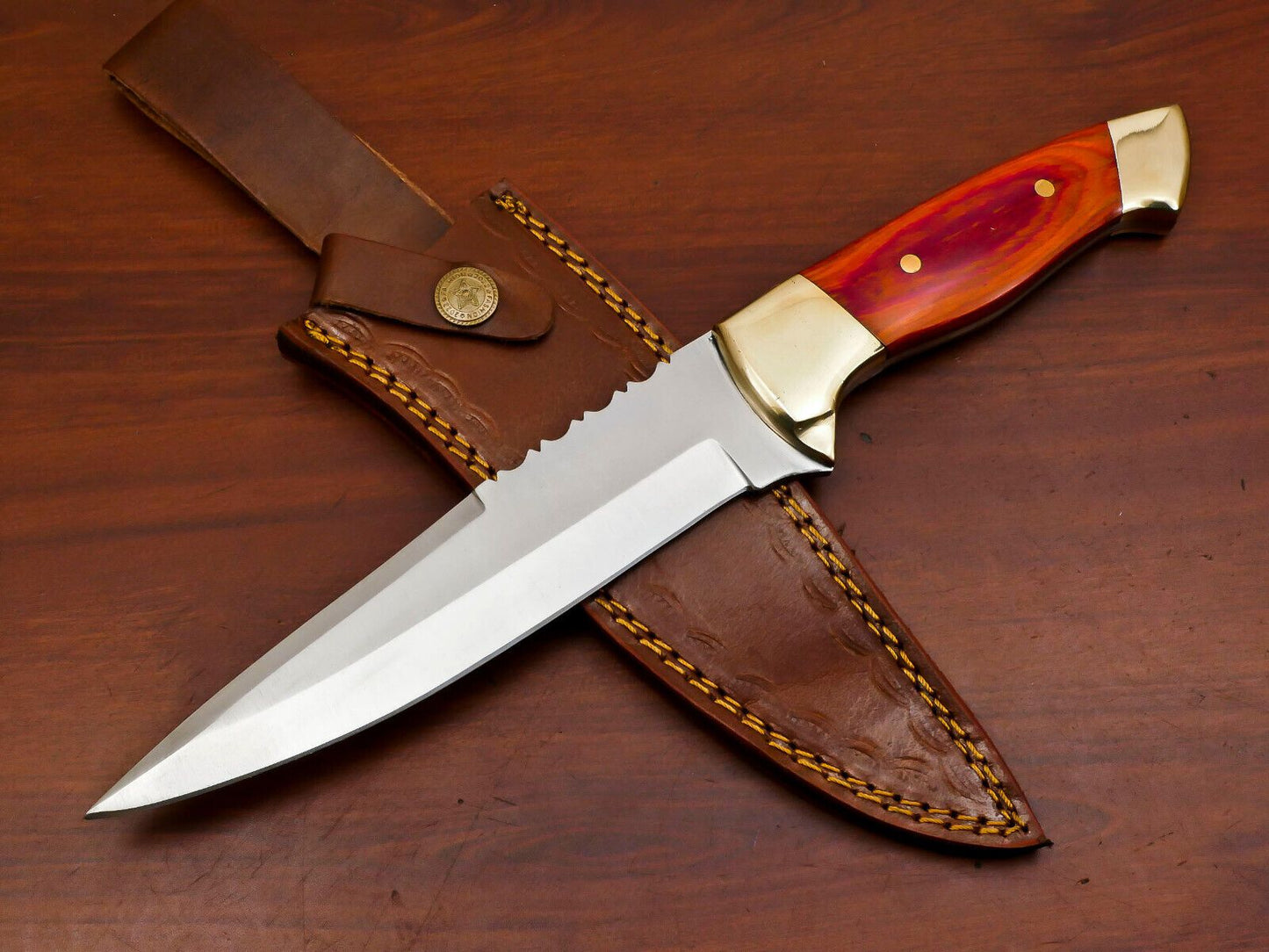 Sentinel Pro 12-Inch D2 Steel Full Tang Bowie Hunting Knife with Brass Guard