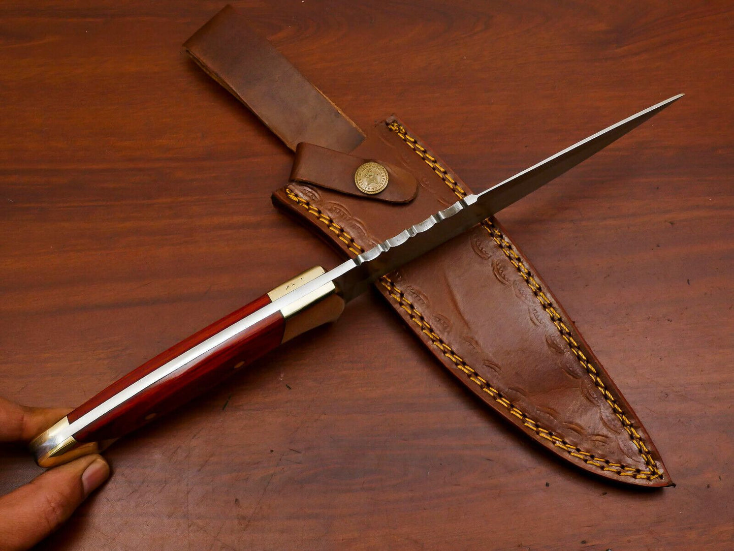 Sentinel Pro 12-Inch D2 Steel Full Tang Bowie Hunting Knife with Brass Guard