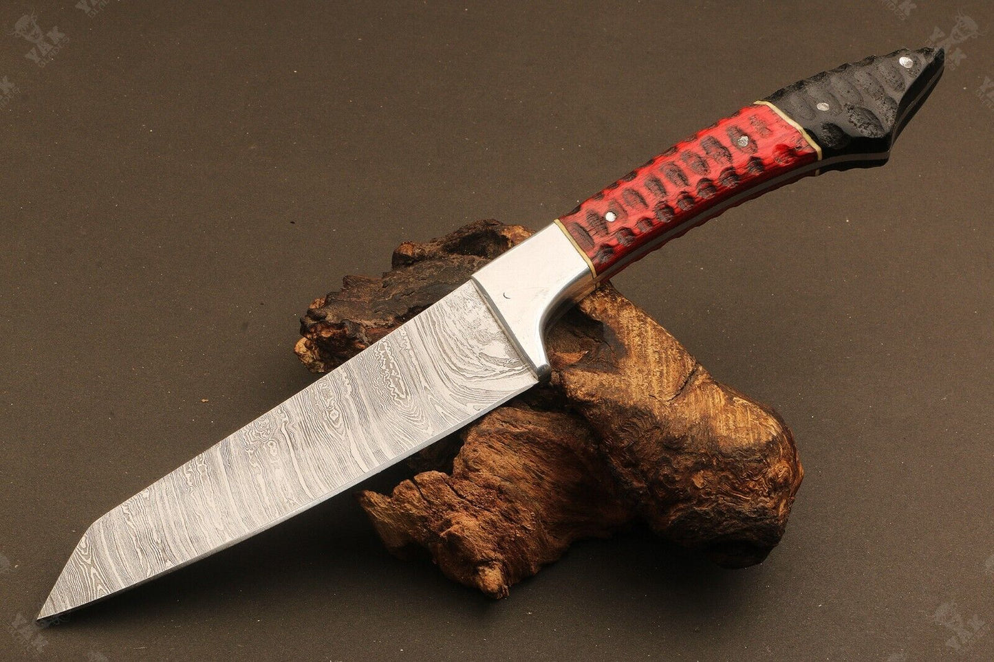 11" Hand Forged Ladder Damascus Steel Santoku Chef Knife – Camel Bone & Wood Handle