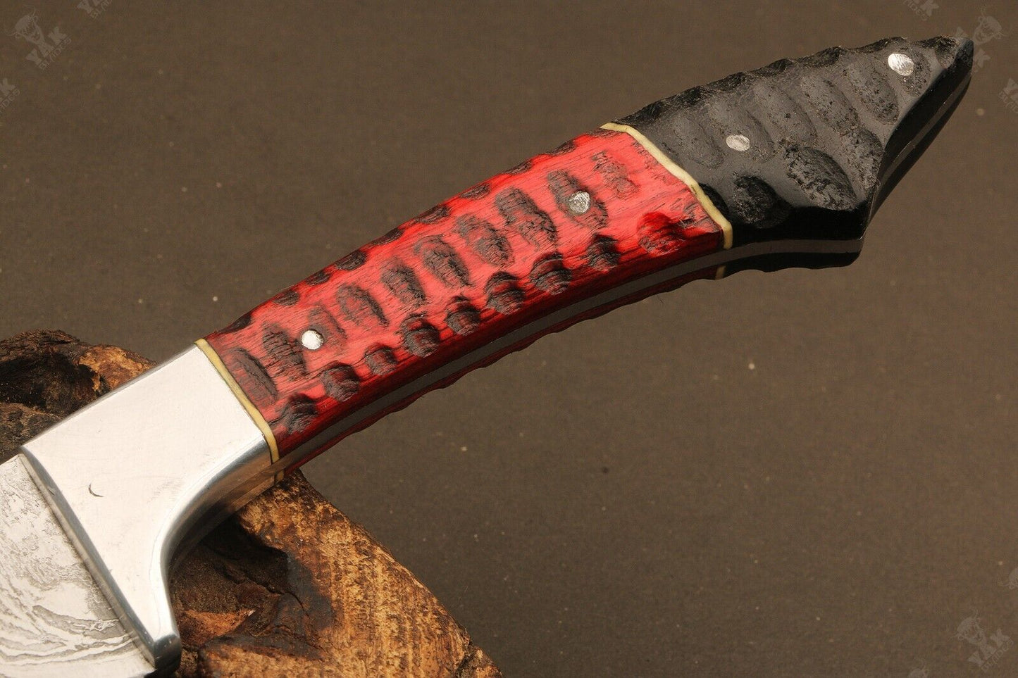 11" Hand Forged Ladder Damascus Steel Santoku Chef Knife – Camel Bone & Wood Handle