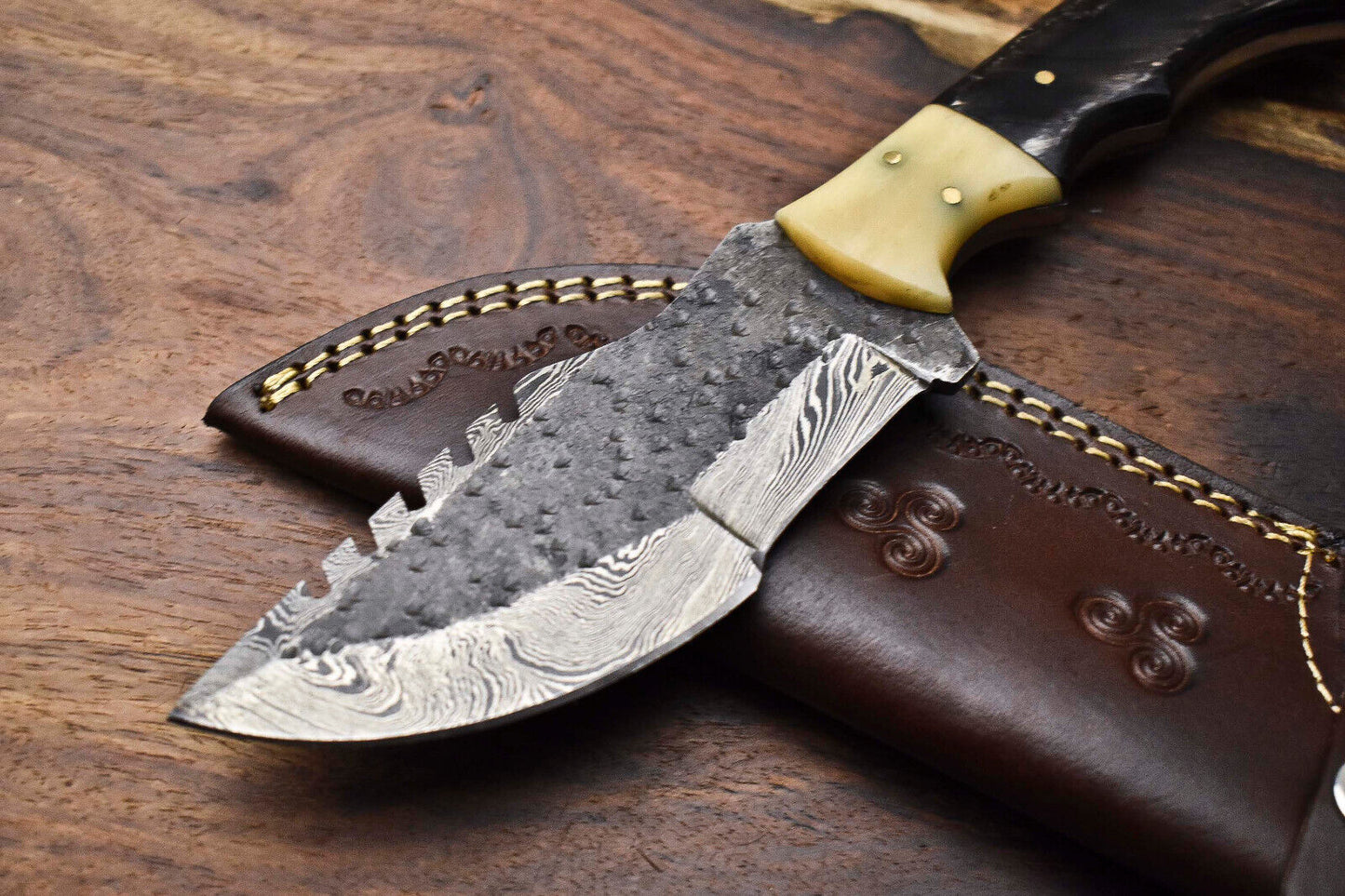 Rare Handmade Damascus Tracker Knife – Full Tang Camping, Hunting & Survival Knife with Leather Sheath