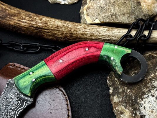 Handmade Damascus Karambit Knife Damascus Steel Karambit with Wood Handle