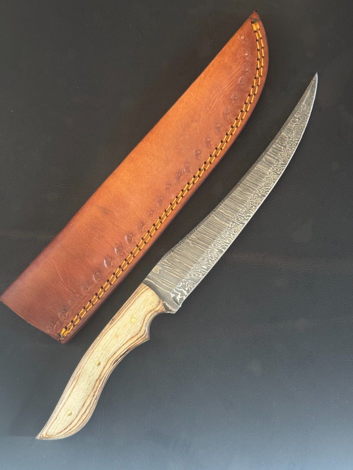 13" Handmade Best Fillet Knife Damascus Fillet Knife for Kitchen with Wood Handle & Sheath