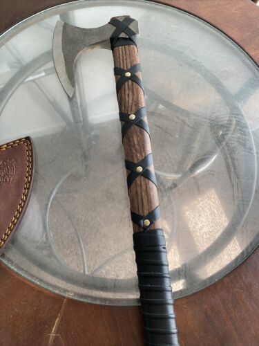 Custom Handmade Viking Ragnar Axe Carbon Steel Battle Axe with Leather Sheath