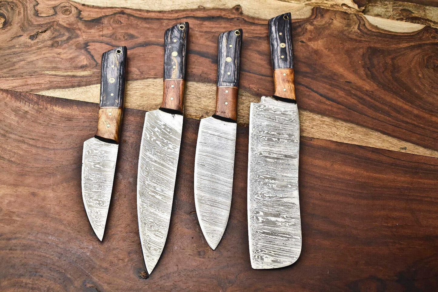 Lot Of 4 Handmade Damascus Blade Full Tang Chef Set Knife