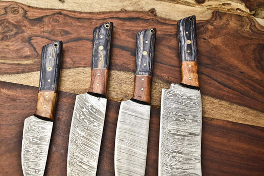 Lot Of 4 Handmade Damascus Blade Full Tang Chef Set Knife