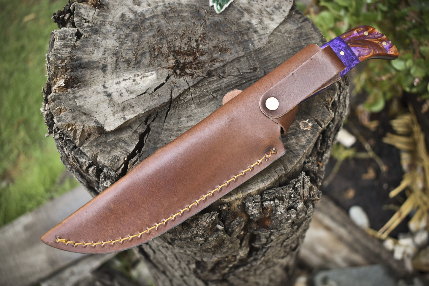 10" Handmade Twist Damascus Skinner Knife with Corian Handle & Micarta Bolster – Tactical Outdoor Blade
