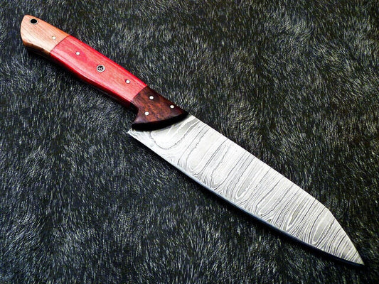 Custom Handmade Damascus Nakiri Chef Knife with Hard Wood Handle