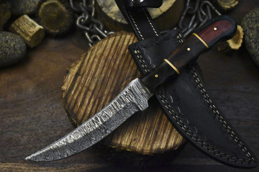 Twist Damascus Custom Skinner Knife with Hard Wood Handle | Hand Forged Hunting Knife