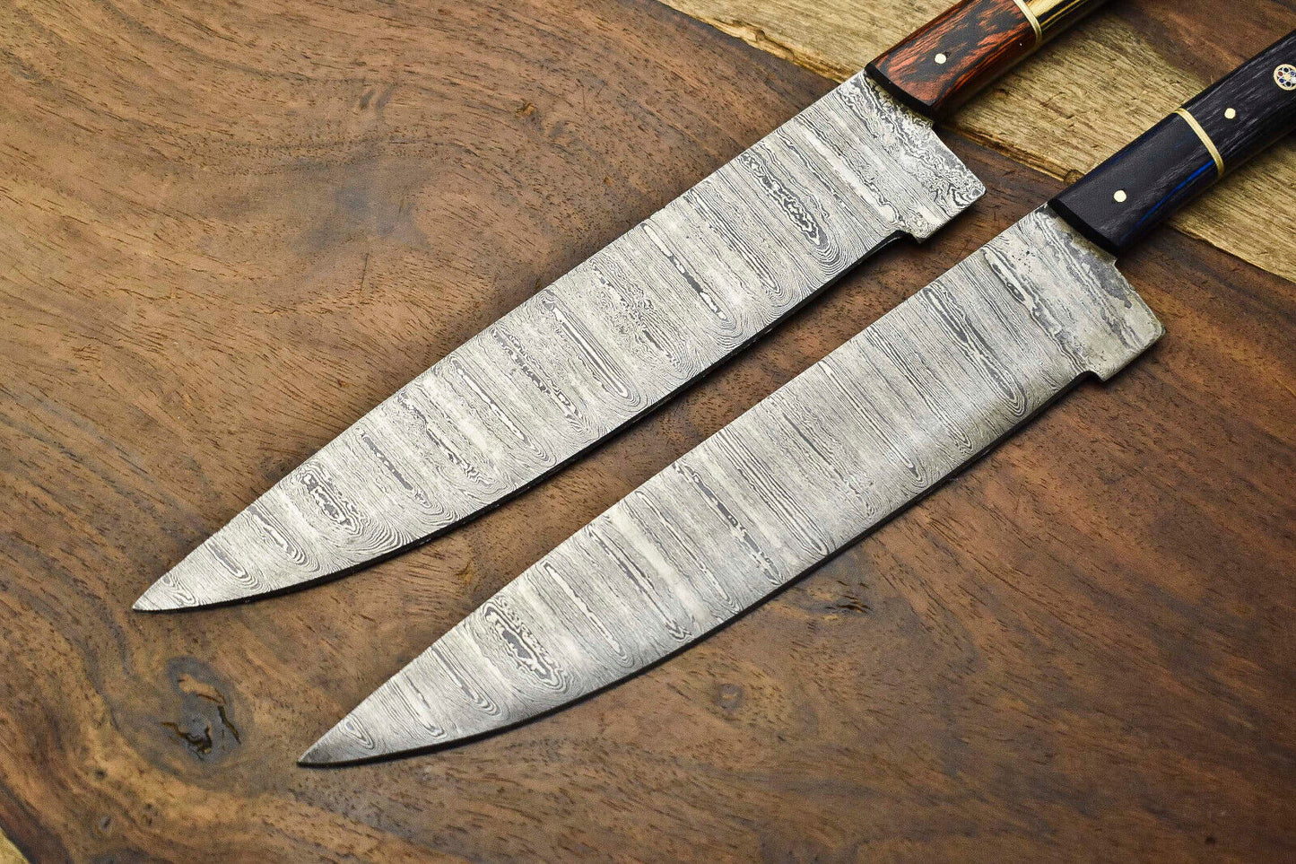 Lot of 2 Handmade Damascus Steel Blade Chef Knives – Full Tang, Artisan Forged
