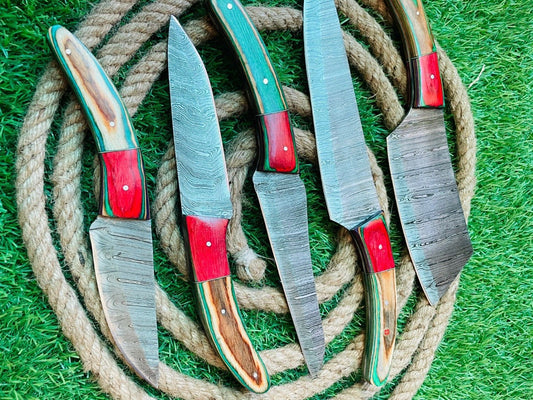 5 Knives Custom Handmade Damascus Steel Cutlery Chef Knives Set Kitchen Knife