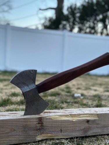 Damascus Steel Double Head Axe with Cocobolo Wood Handle and Leather Sheath – Outdoor Survival Hatchet