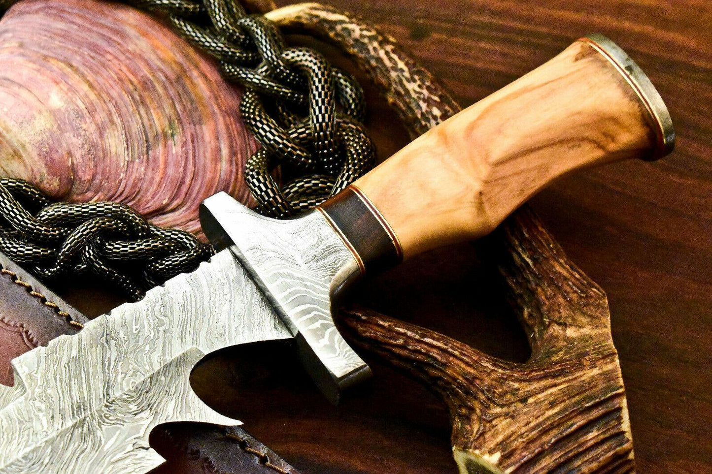 15" Handmade Damascus Steel Bowie Hunting Knife | Olive Wood Handle