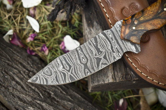 Twist Damascus Skinner Knife with Micarta Handle Custom Handmade Survival Gift