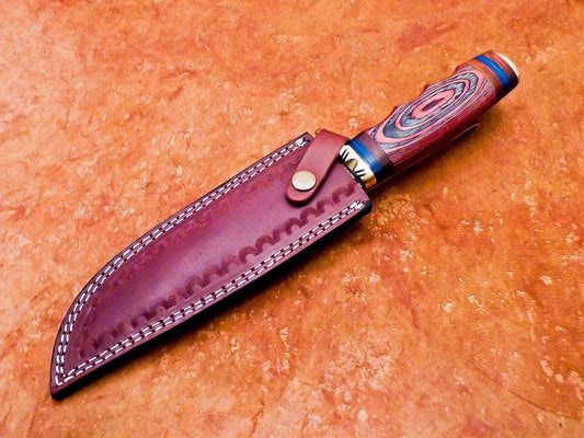 14" Handmade Damascus Steel Bowie Knife – Hardwood Handle