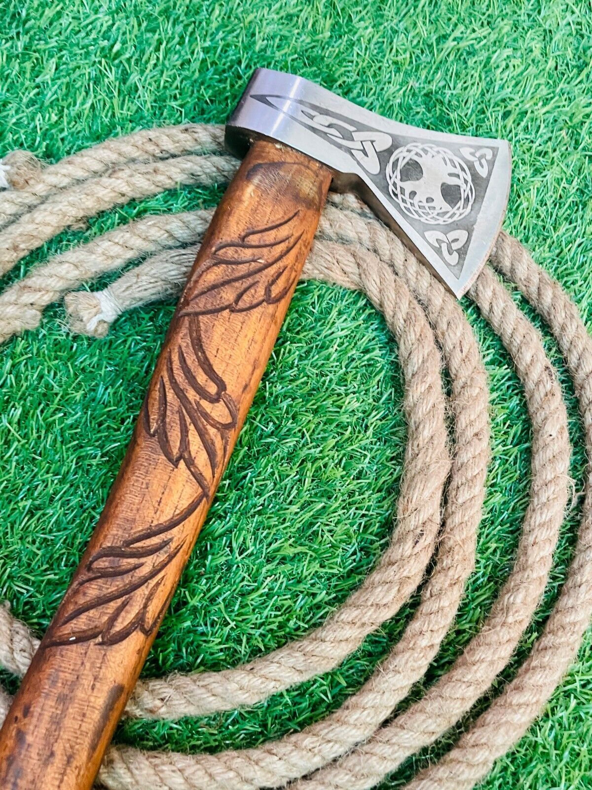 Engraved Carbon Steel Viking Battle Tomahawk Axe 23 Inch Wooden Handle