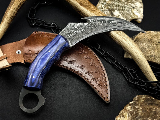 Best Karambit Knife Damascus Steel Hunting Knife Full Tang With Wood Handle