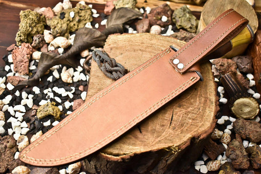 15" Handmade Damascus Steel Bowie Knife with Walnut Wood Handle