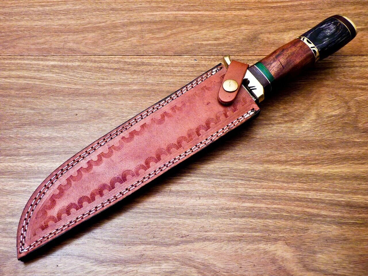 Heritage Forge 14" Handmade Damascus Steel Bowie Hunting Knife with Natural and Hardwood Handle