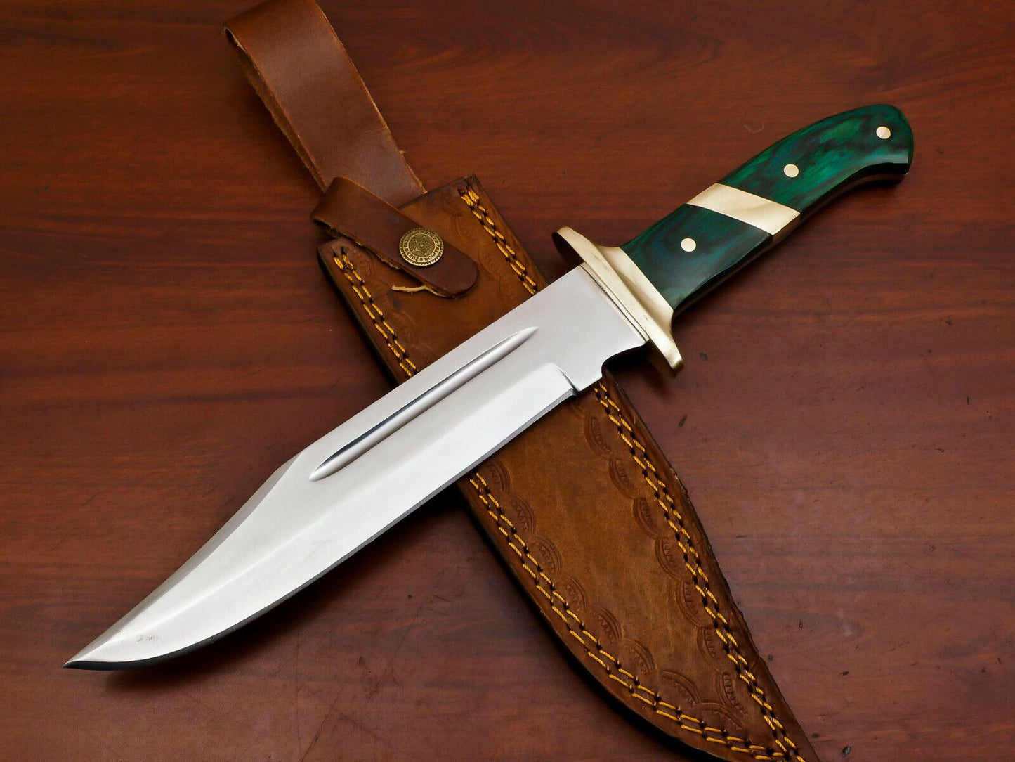 Predator 12-Inch D2 Steel Full Tang Bowie Hunting Knife with Brass Guard