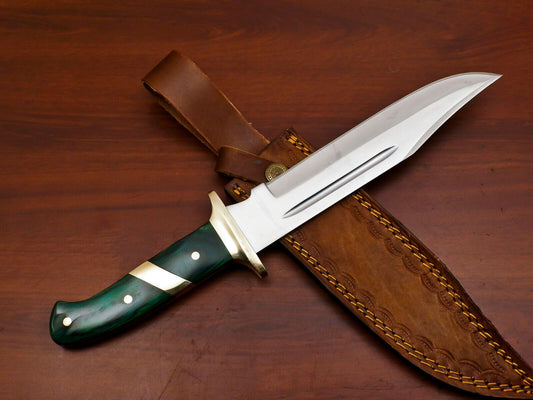 Predator 12-Inch D2 Steel Full Tang Bowie Hunting Knife with Brass Guard