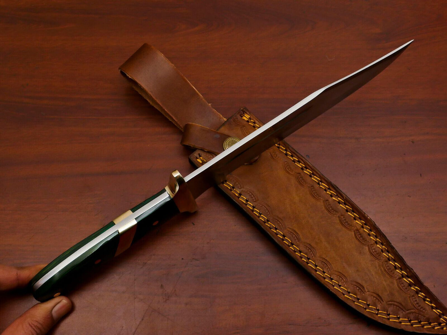 Predator 12-Inch D2 Steel Full Tang Bowie Hunting Knife with Brass Guard