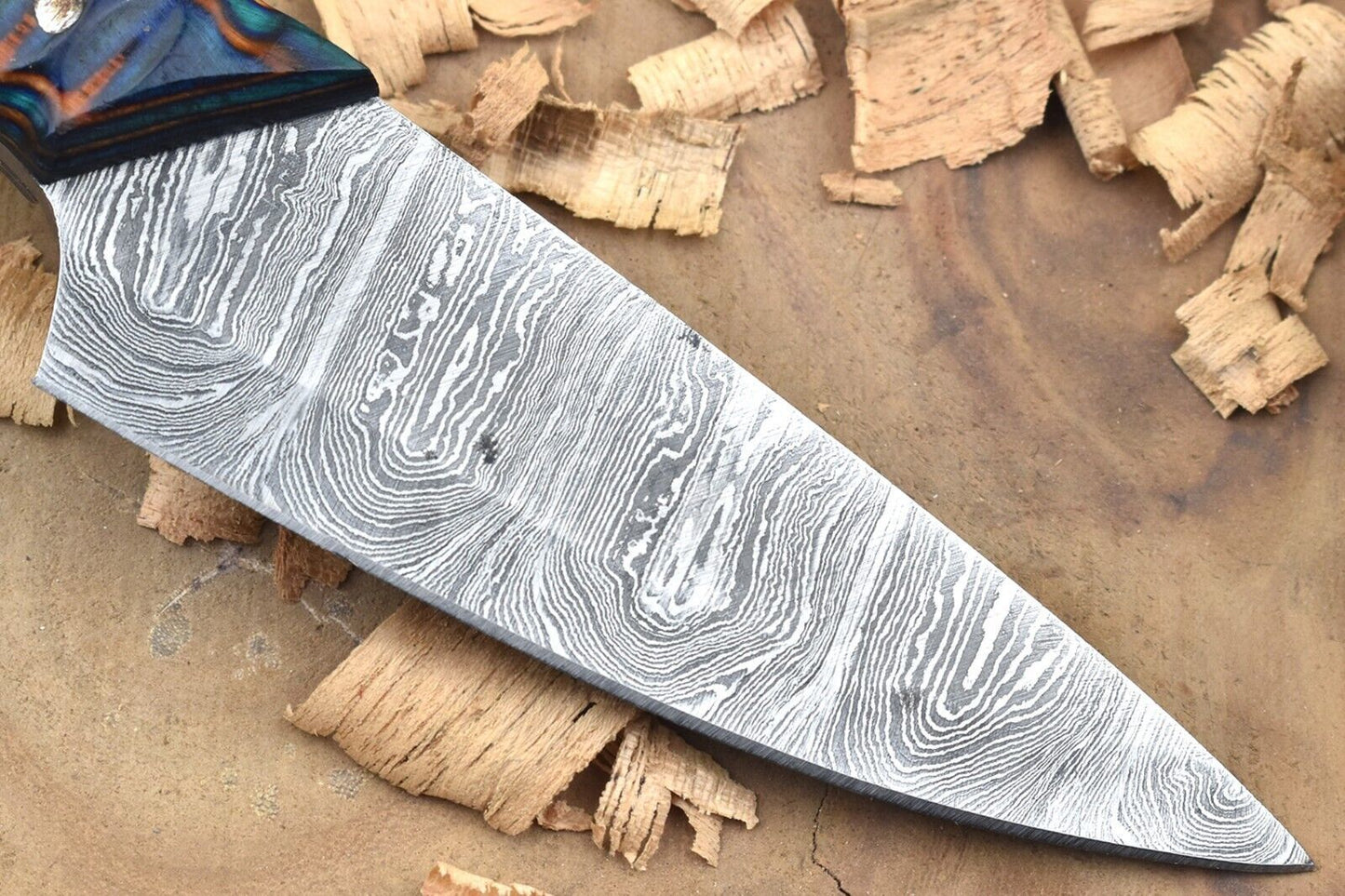 Custom Handmade Forged Damascus Steel Kitchen Chef Knife – Blue & Brown Dollar Sheet Handle