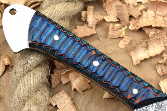 Custom Handmade Forged Damascus Steel Kitchen Chef Knife – Blue & Brown Dollar Sheet Handle