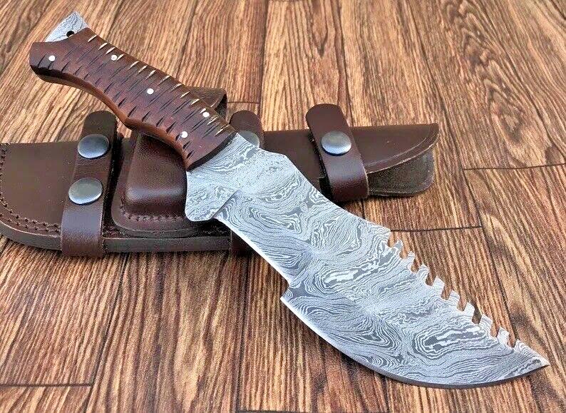 10" Handmade Damascus Steel Hunting Tracker Fixed Blade Survival Knife with Sheath