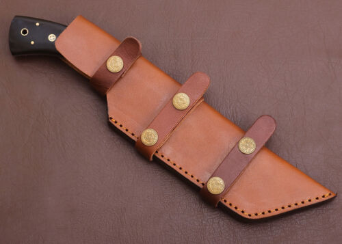 12" Handmade Damascus Steel Kukri Bowie Knife – Twist Pattern Blade with Leather Sheath