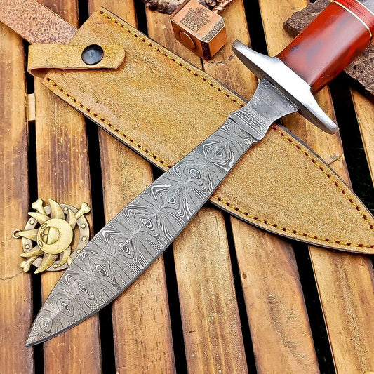 12" Custom Handmade Damascus Dagger Hunting Knife with Camel Bone Handle