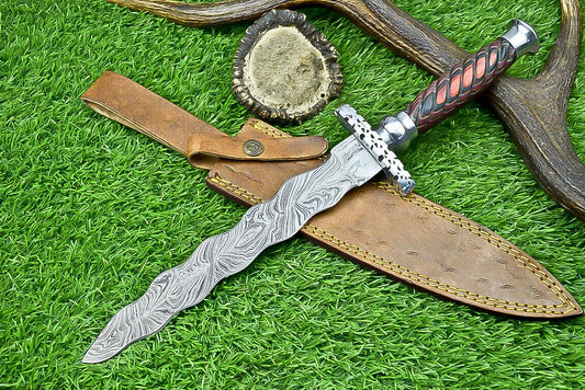 Hand Forged Damascus Steel Kris Dagger with Hardwood Handle