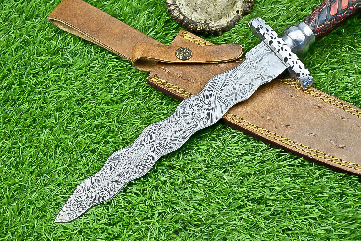 Hand Forged Damascus Steel Kris Dagger with Hardwood Handle