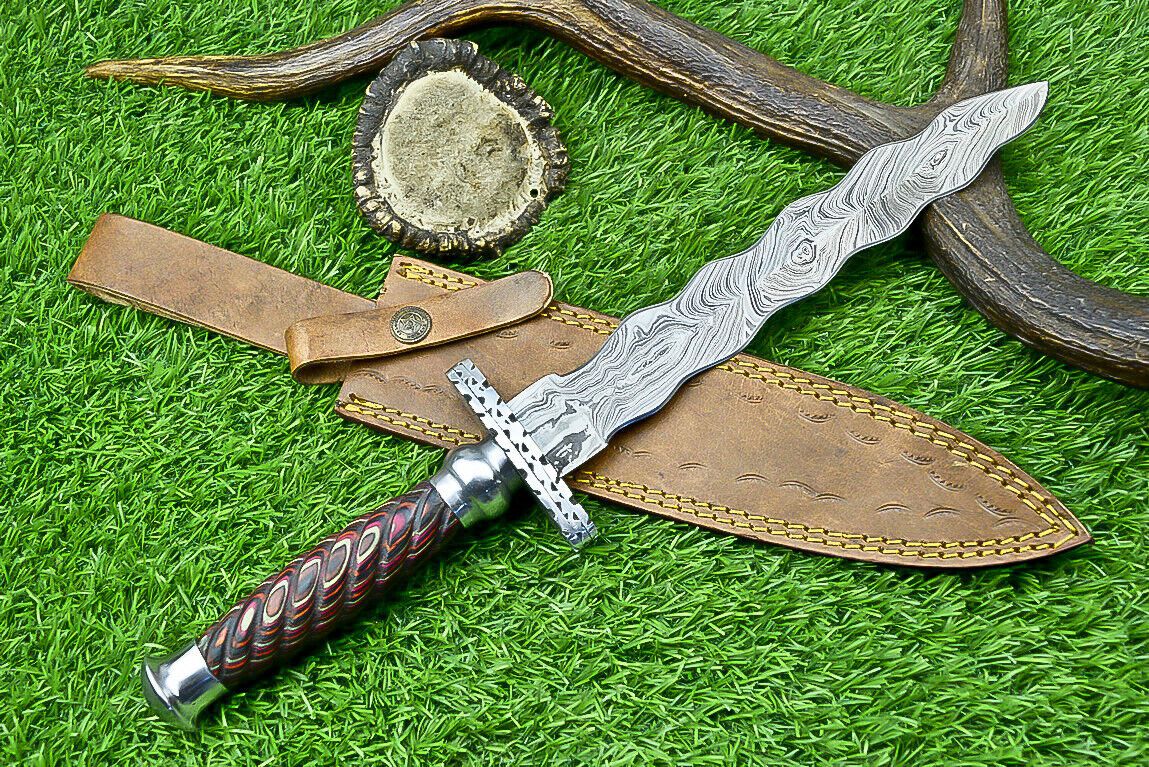Hand Forged Damascus Steel Kris Dagger with Hardwood Handle