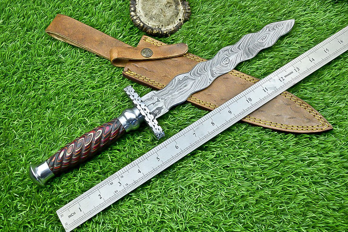 Hand Forged Damascus Steel Kris Dagger with Hardwood Handle