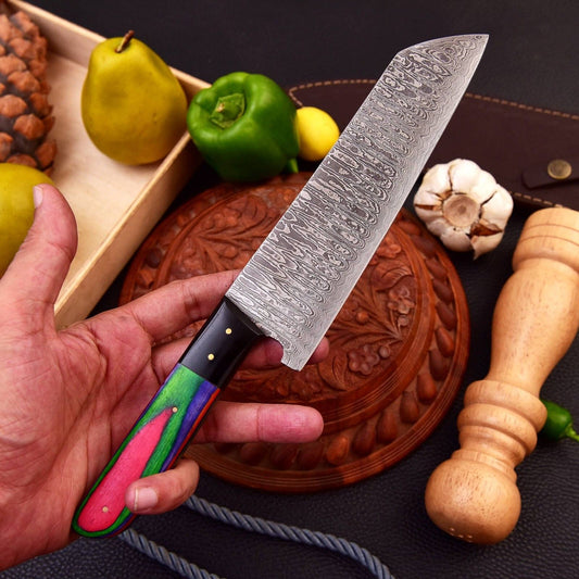 CUSTOM HANDMADE FORGED 1095 DAMASCUS STEEL KITCHEN CHEF KNIFE WOOD HANDLE