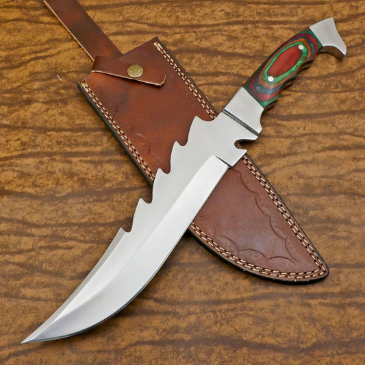 Handmade D2 Clip Point Bowie EDC Hunting Knife – 12" Full Tang with Pakka Wood Handle