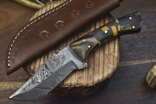 Custom Twist Damascus Skinner Knife Corian Handle Survival Fixed Blade