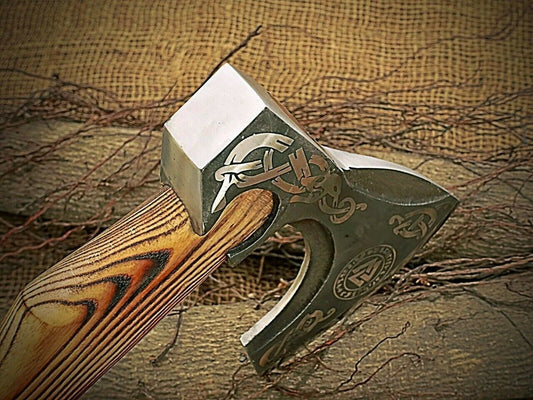 Handmade Carbon Steel Viking Axe Throwing Axe Valhalla Axe Wood Handle